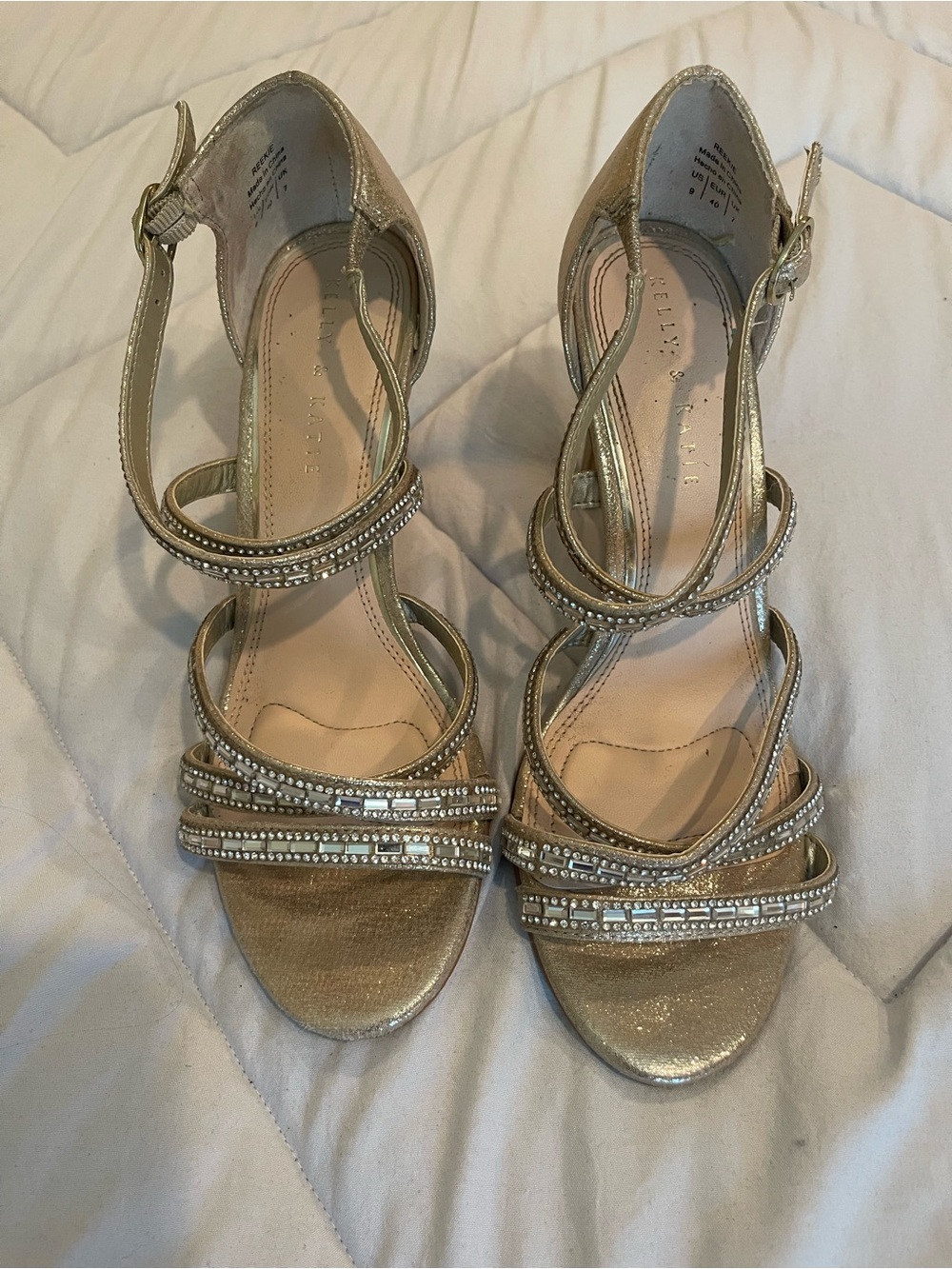 Kelly & Katie Gold Rhinestone Strappy Heels